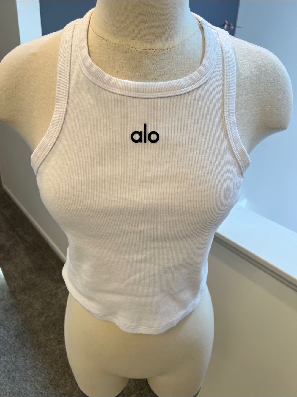 ALO Yoga White Ribbed Racerback Crop Tank